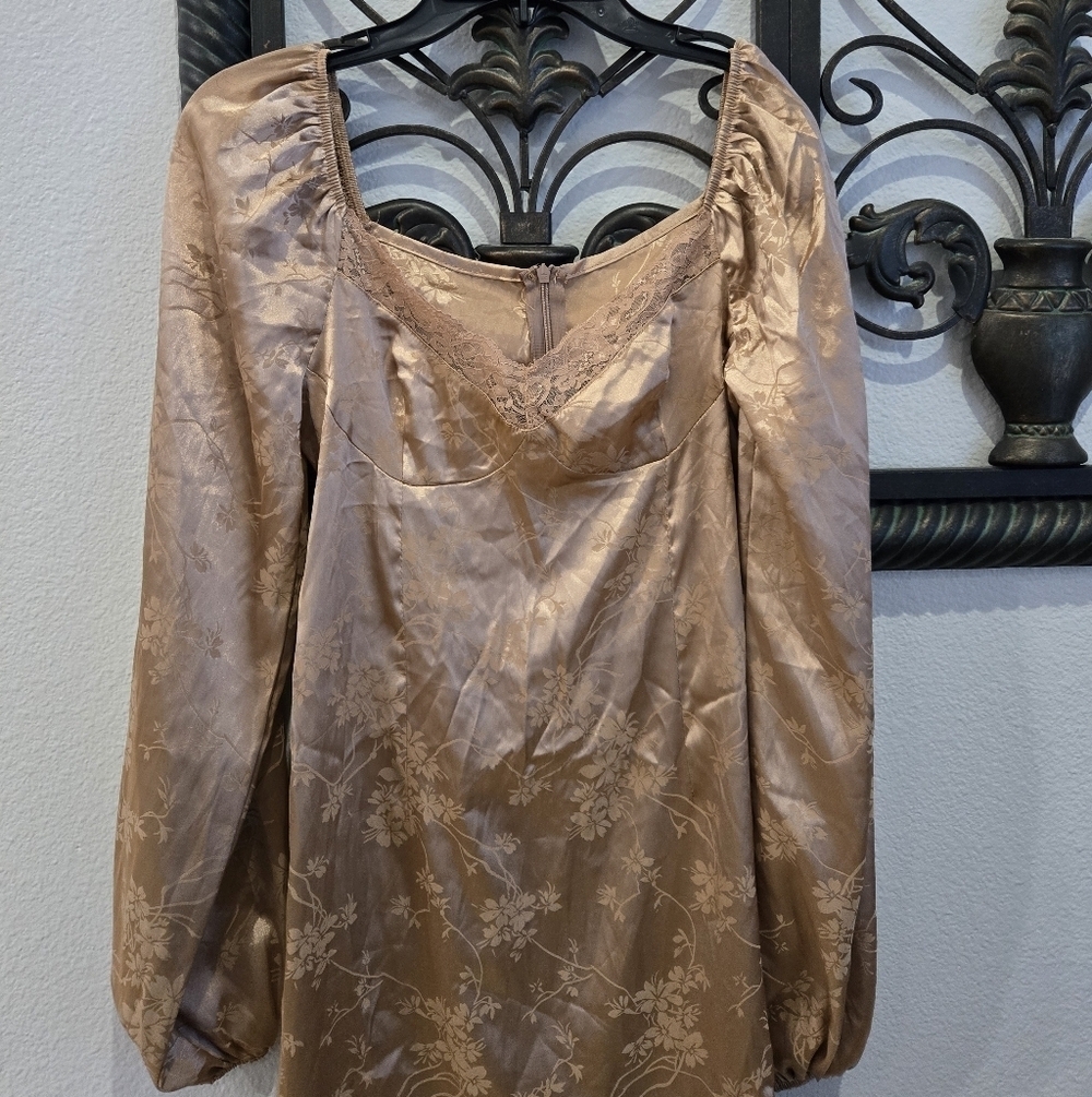 Golden Champange Balloon Long Sleeve Dress - Picture 2 of 7